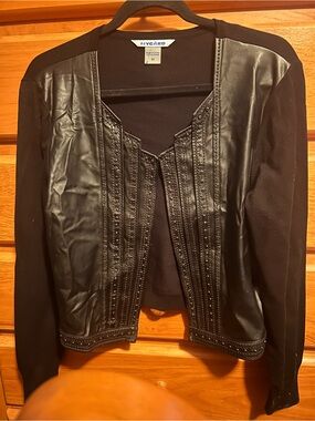 Nygård Black Faux Leather Trim Cardigan Jacket